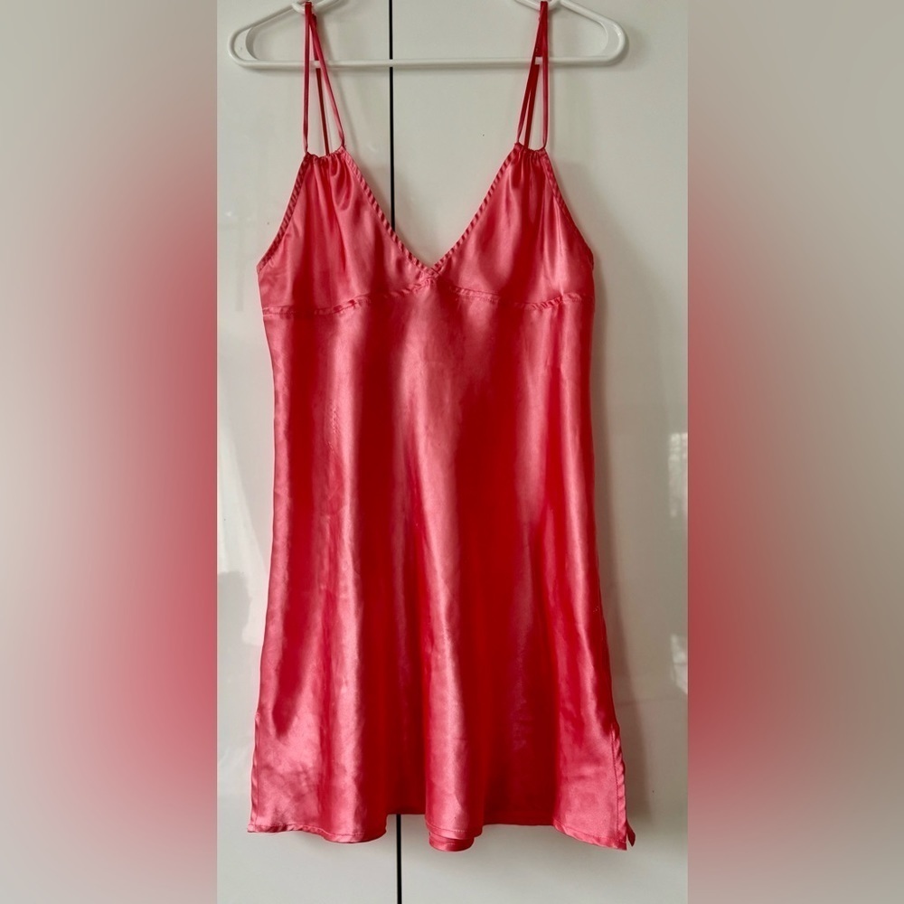 Size M - La Senza HOT PINK Lingerie Slip Dress Nightgown Satin Barbie core